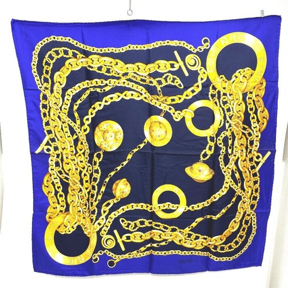 CELINE Jewelry motif Large format vintage Scarf silk purple - Picture 1 of 15
